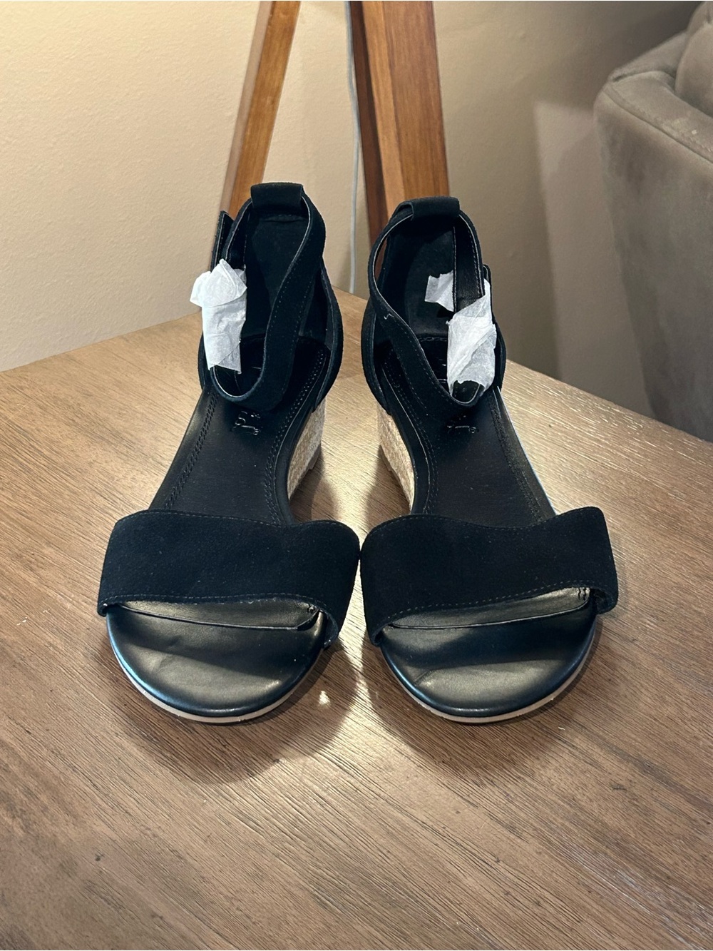 Splendid Black Wedge Sandals with Ankle Strap